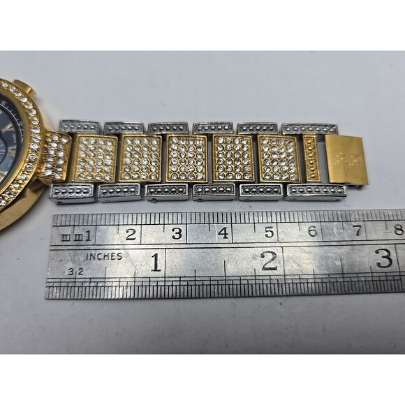 Burgi Womens Two Tone Crystal Swiss Watch Blue MOP Multifunction New Battery - Picture 8 of 10